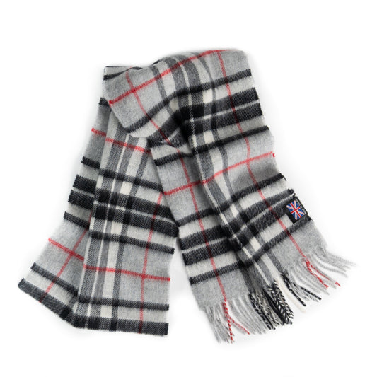 Merino Lambswool Tartan Scarf - Grey Thompson