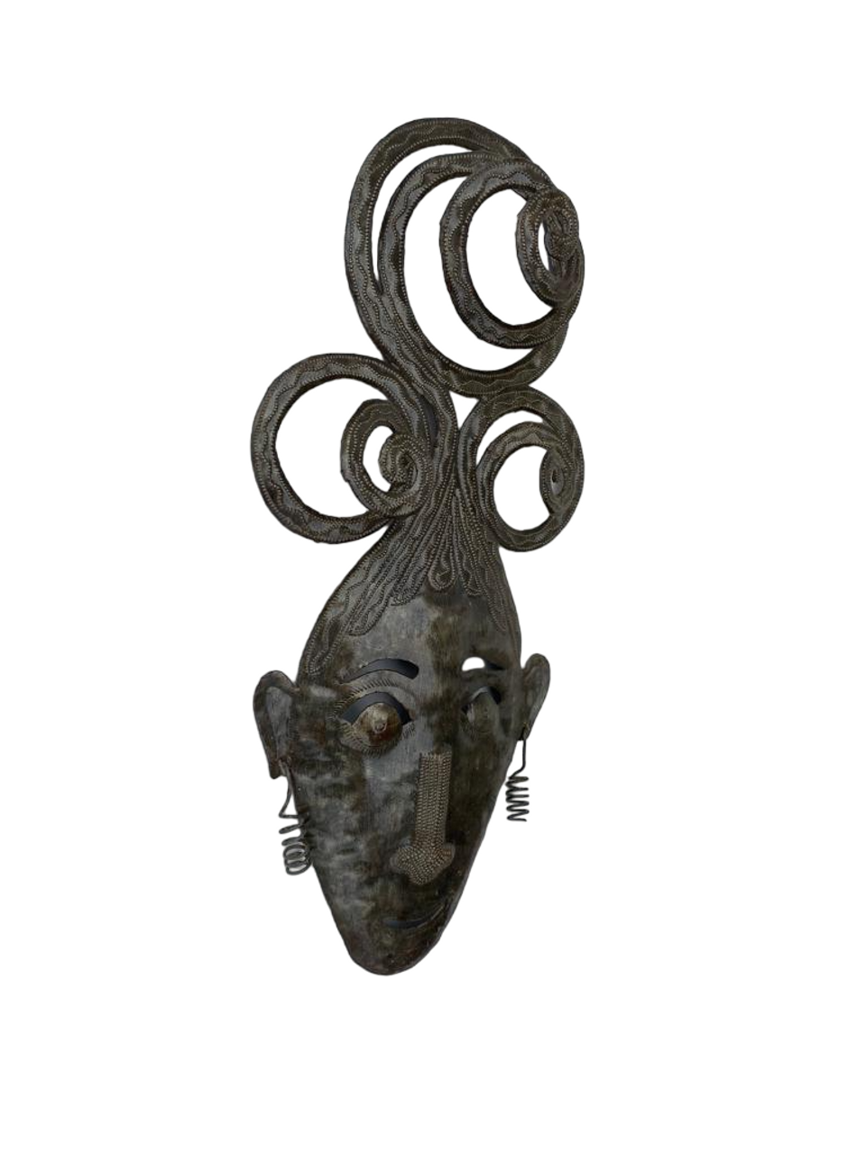 Curly Hair Girl Mask, Unique Wall Decor Sculpture 7.5" x 17"