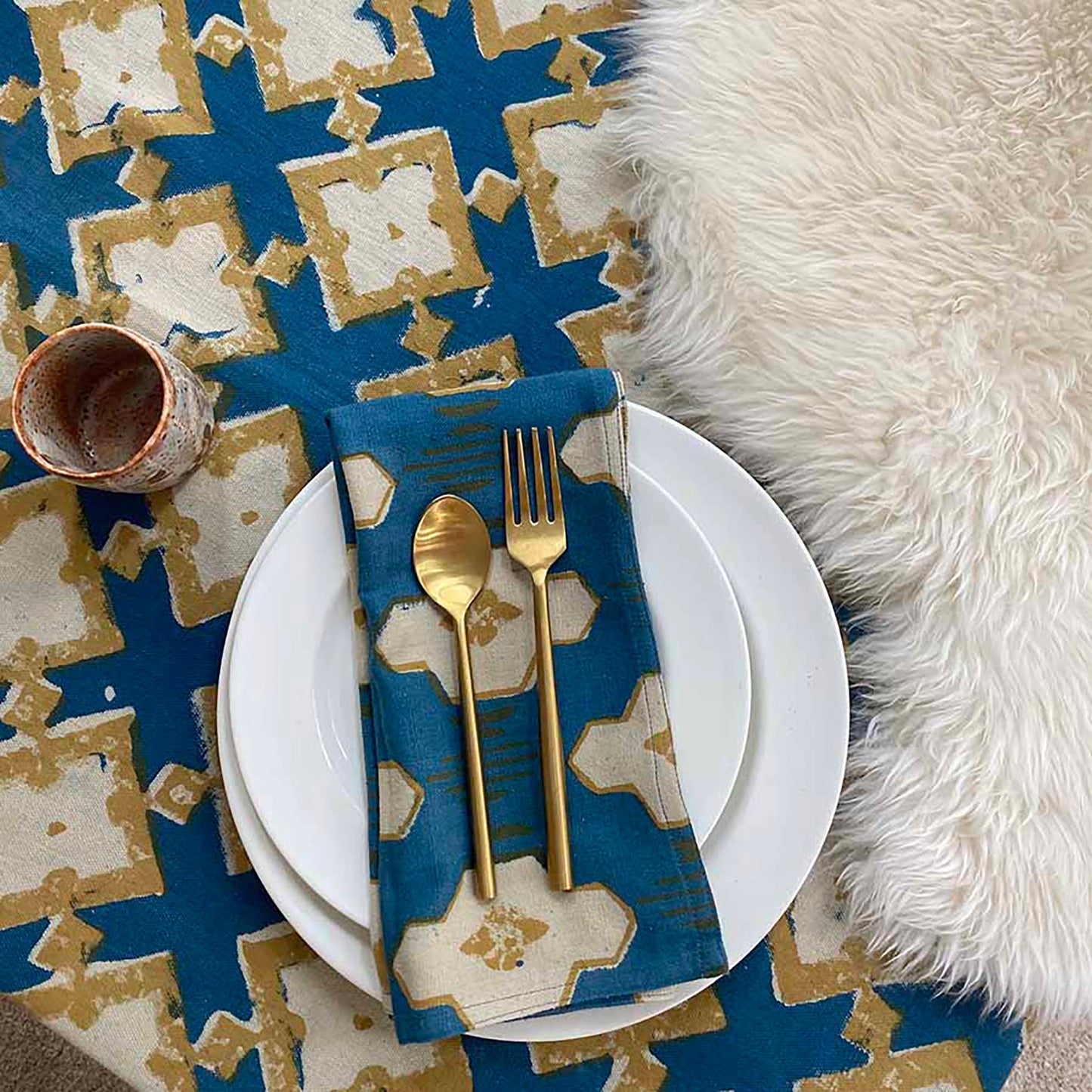 Modern Block Print Cloth Napkins (Set of 4) - Hopi Blue