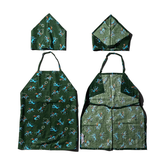 Hand Printed Kids Apron With Kerchief / Cowboy