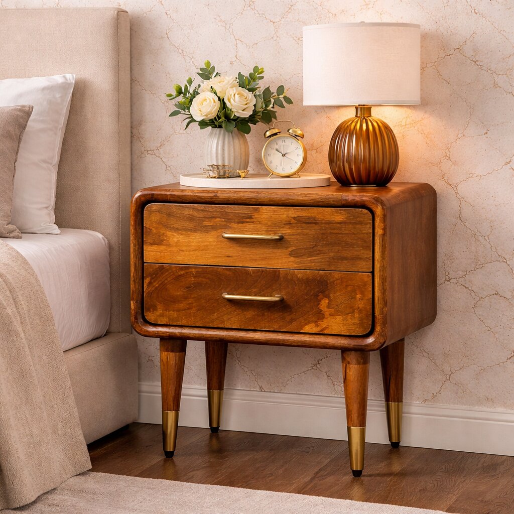 Solid Wood Amber Oak Bedside Table