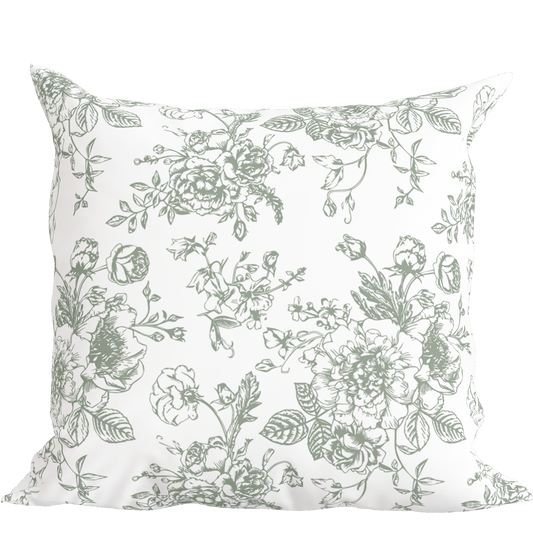 Green Floral Toile Pillow in Rosecrest