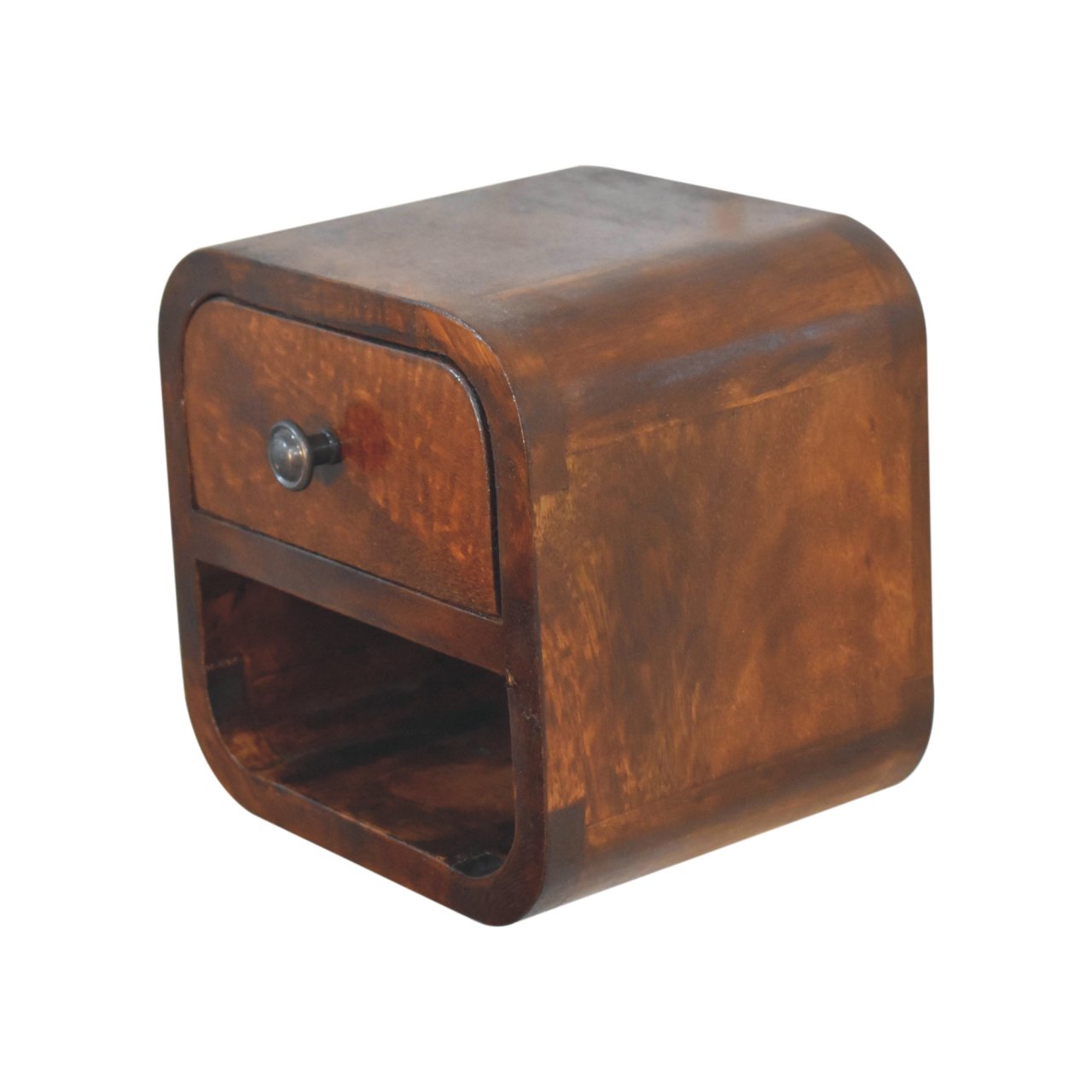 Extra Mini Curved Chestnut Bedside Table