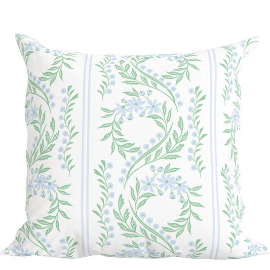 Green Floral Pillow in Bluebonnet