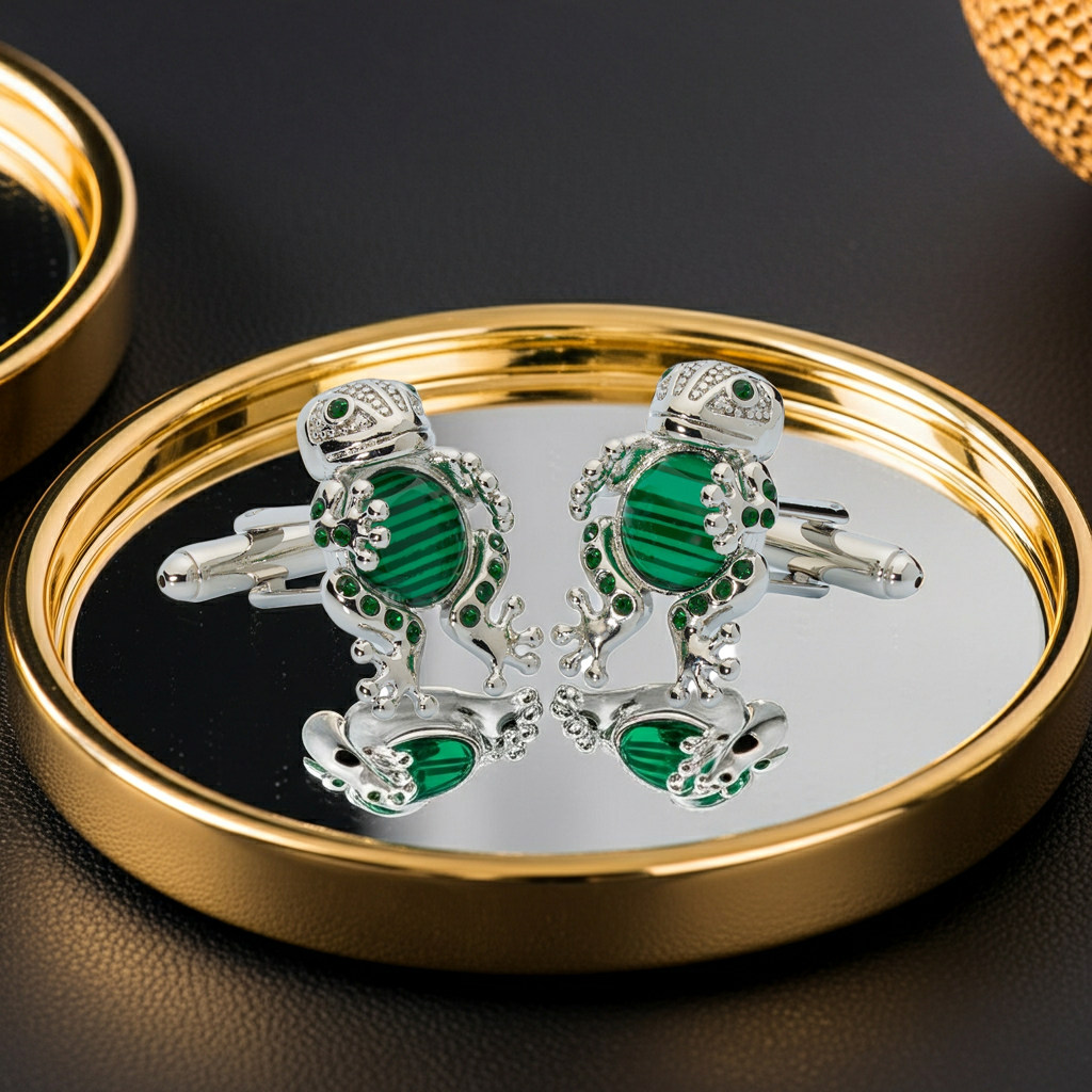 Emerald Frog Prince Crystal Cufflinks