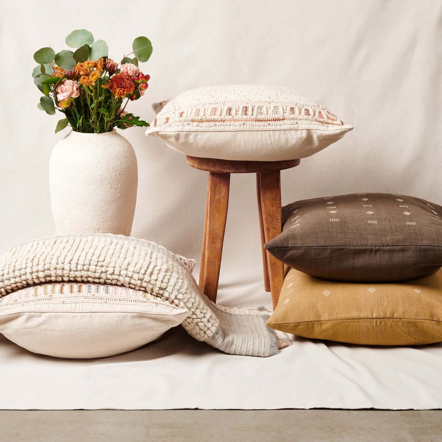 Butterscotch White Handloom Textured Plush Merino Throw