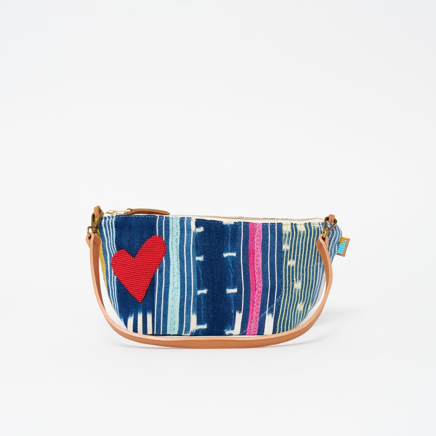 Large Convertible Pouch - Baule Cloth with Red Beaded Heart