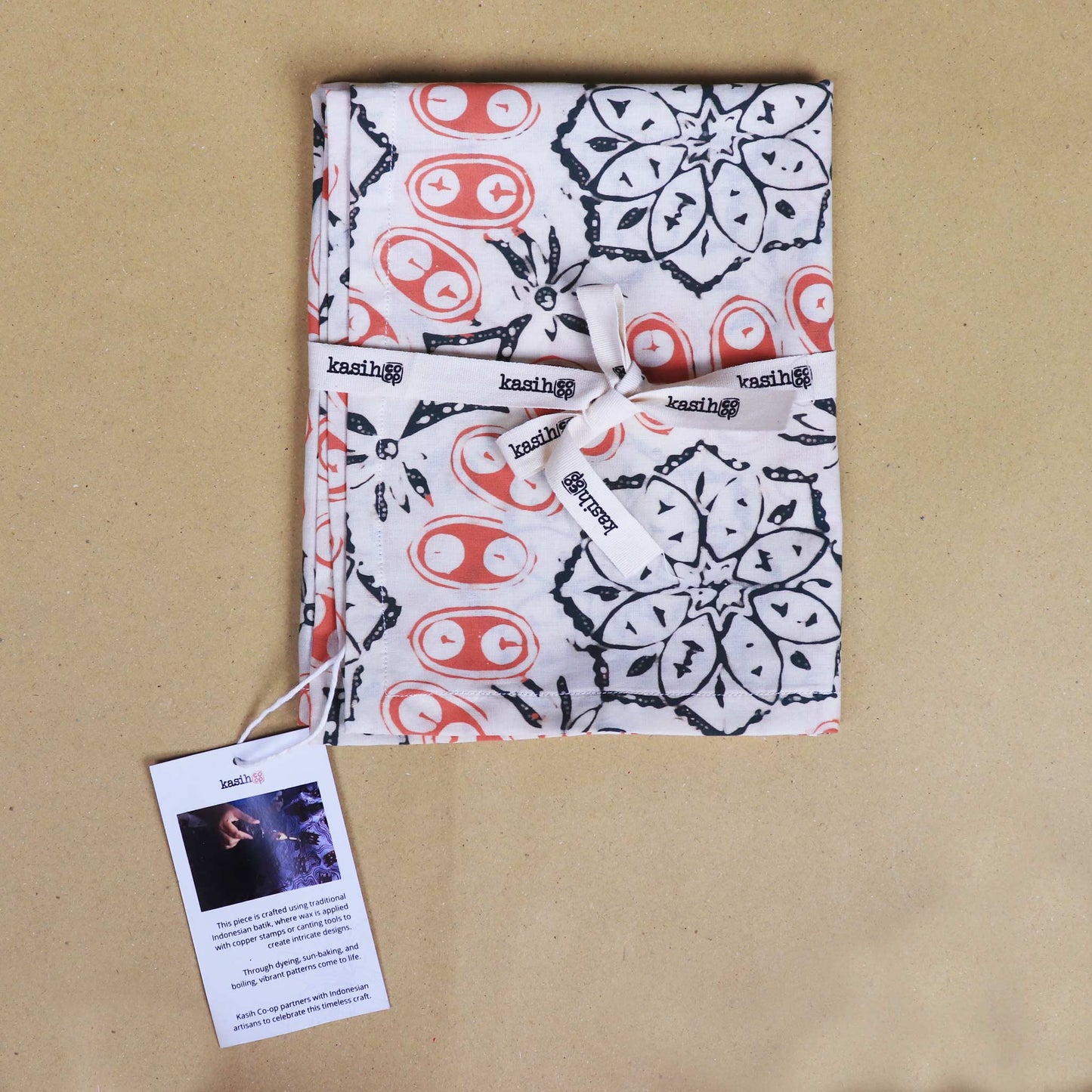 Batik Tea Towel Hand Dyed, Autumn Coral, Hand Dyed, 100% Cotton