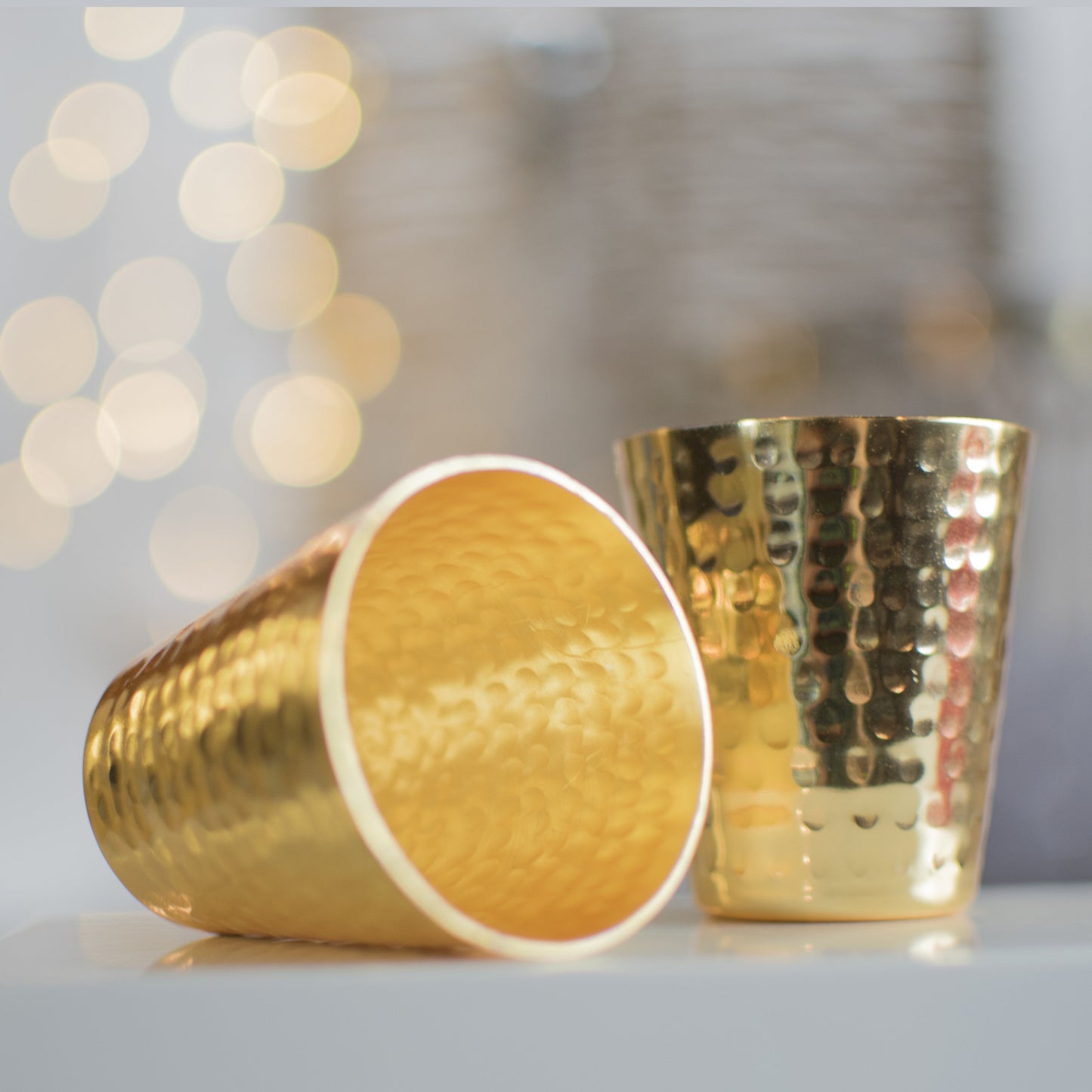 S/2 Hammered Copper Shot Glasses w/ 24K Gold-Plate