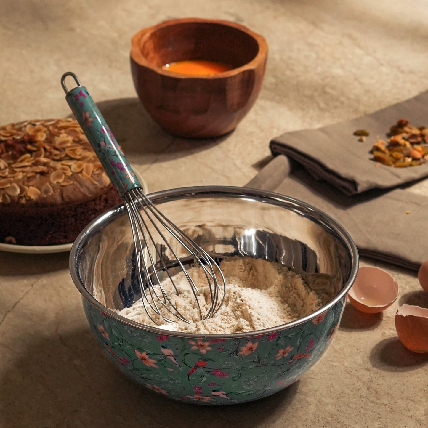 Aqua Bloom Bowl & Whisk Stainless Steel Mixing Set