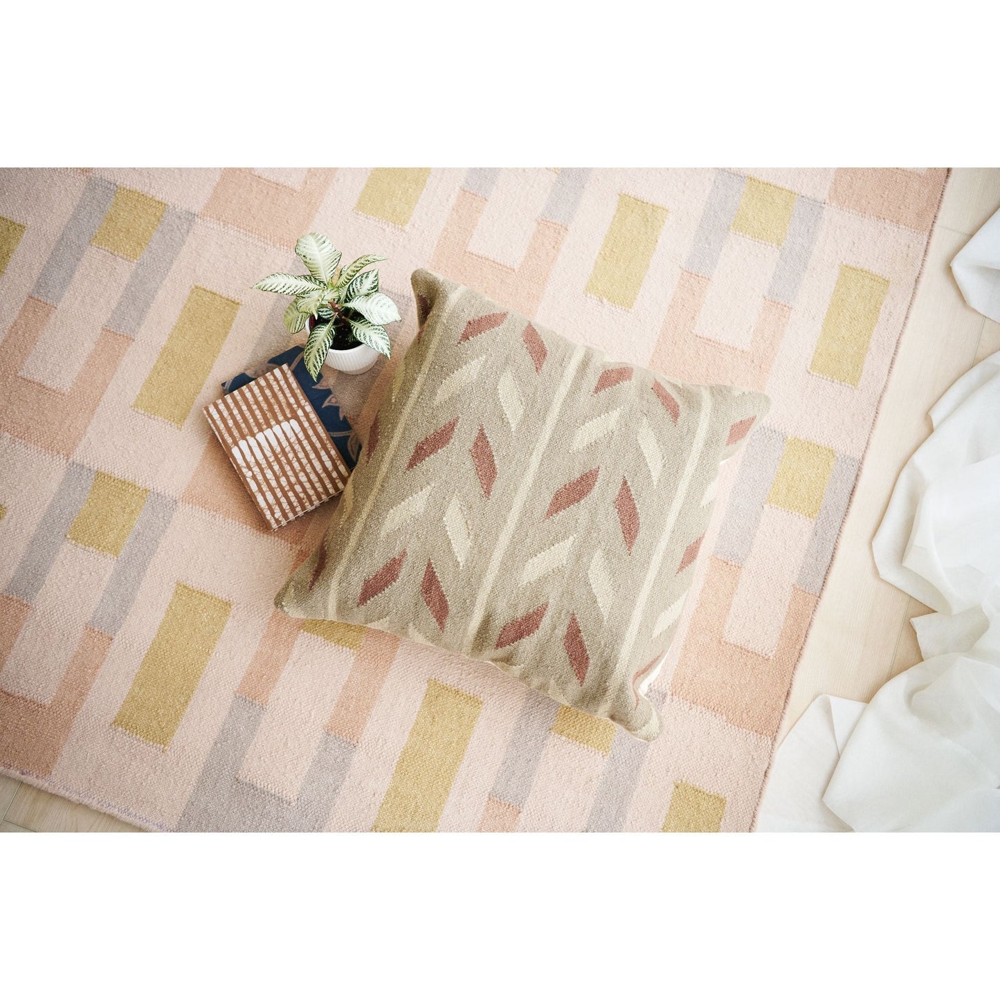 Ero Green Brown Geometric Pattern Hand Woven Large Pillow Cover
