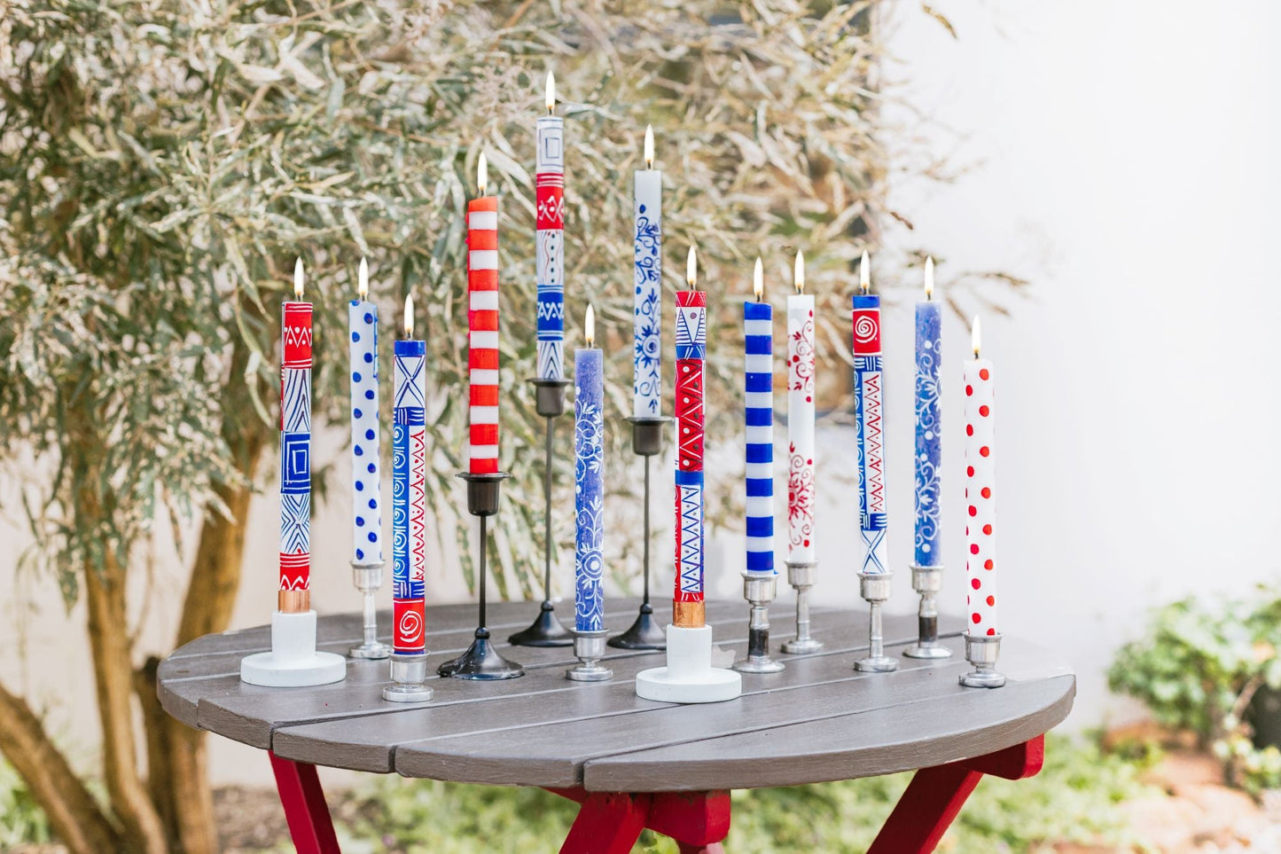 Red, White & Blue Painted Candles