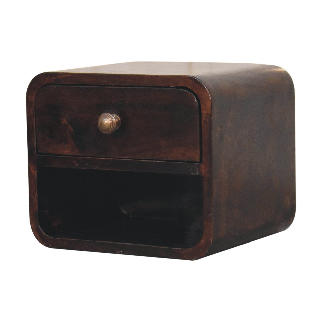 Solid Wood Mini Curved California Walnut Wall-Mounted Bedside Table