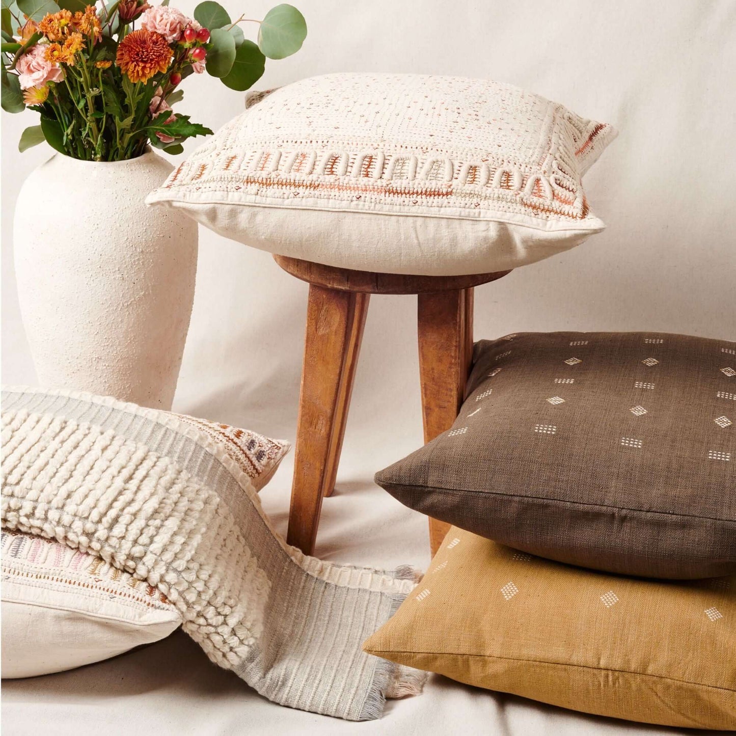 Butterscotch White Handloom Textured Plush Merino Throw