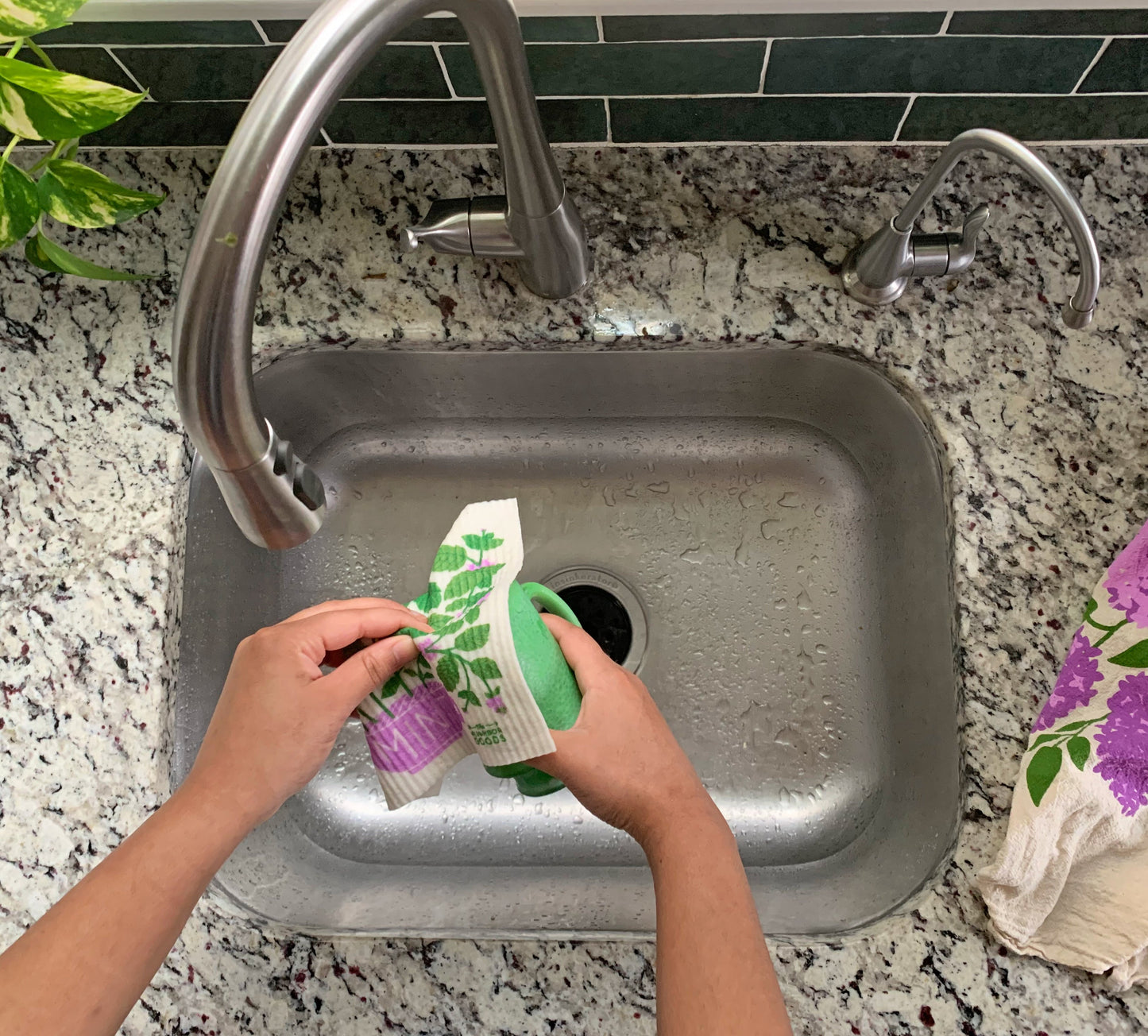 Mint Dish Towel + Sponge Cloth Gift Set