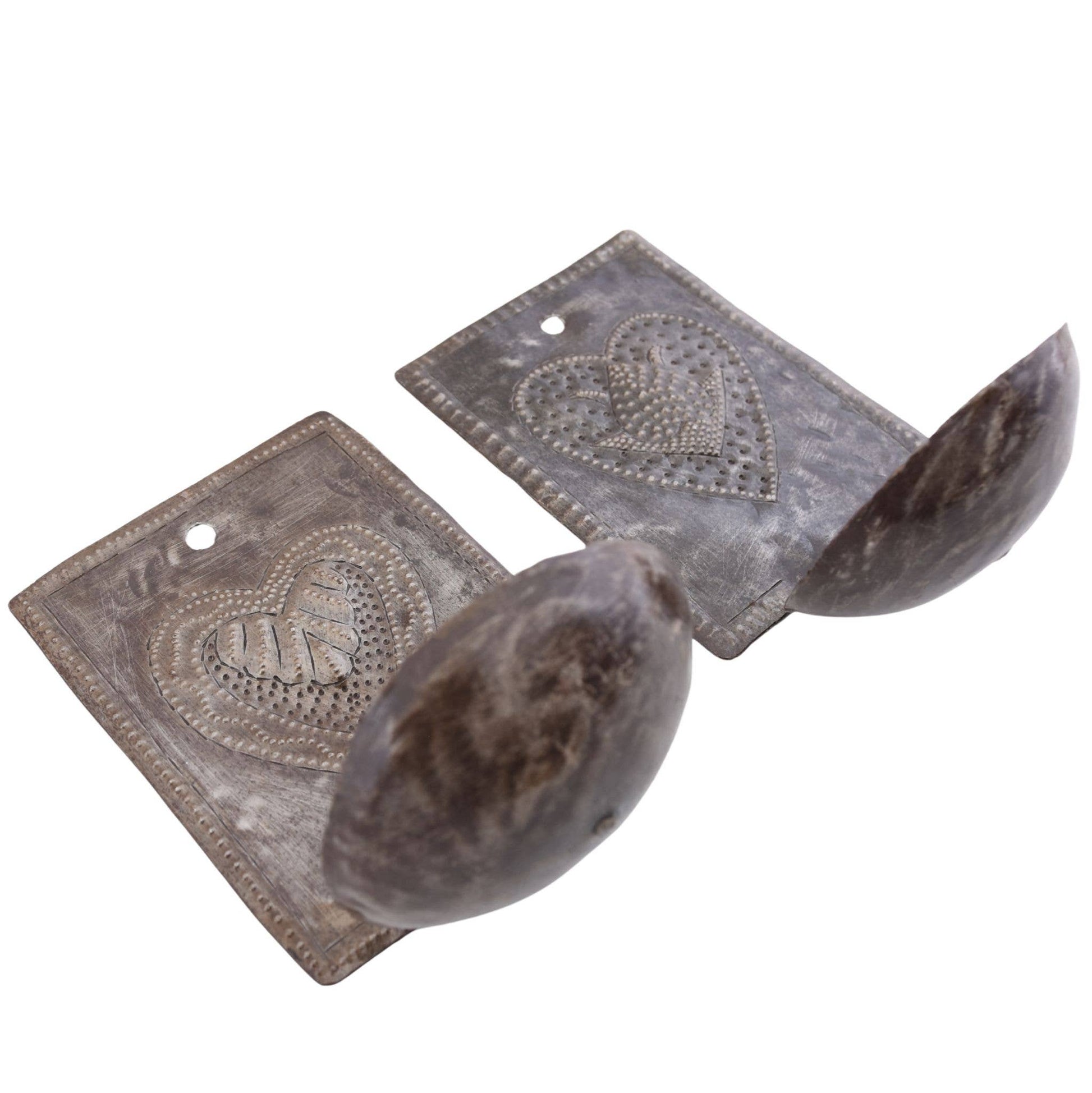 Haitian Metal Candle Holders Heart Design Fair Trade Set / 2