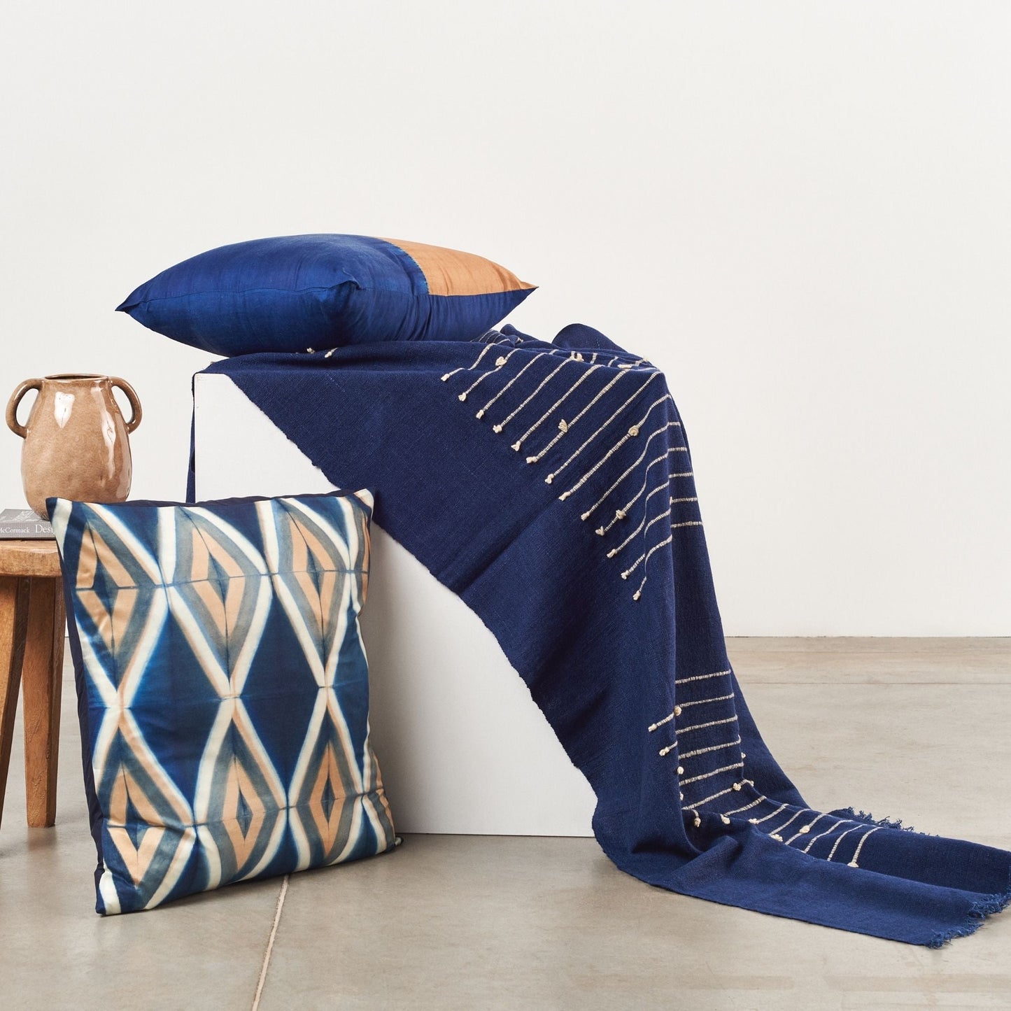 Rosewood Indigo Hand Knotted Stripes Handloom Merino Throw