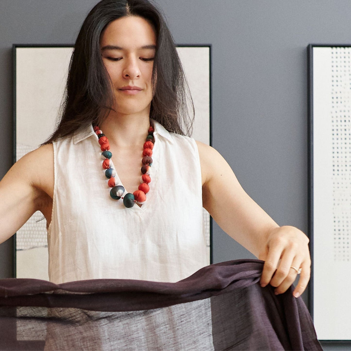 Mihika Red Silk Beaded Necklace Modern Artisanal