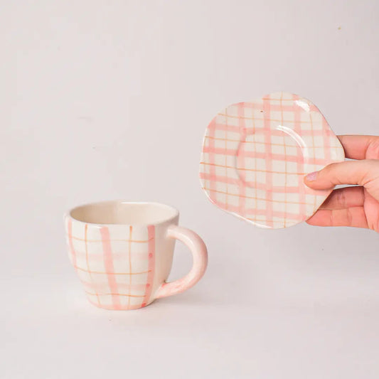 Handmade Ceramic Mug & Coaster Set - Plaid