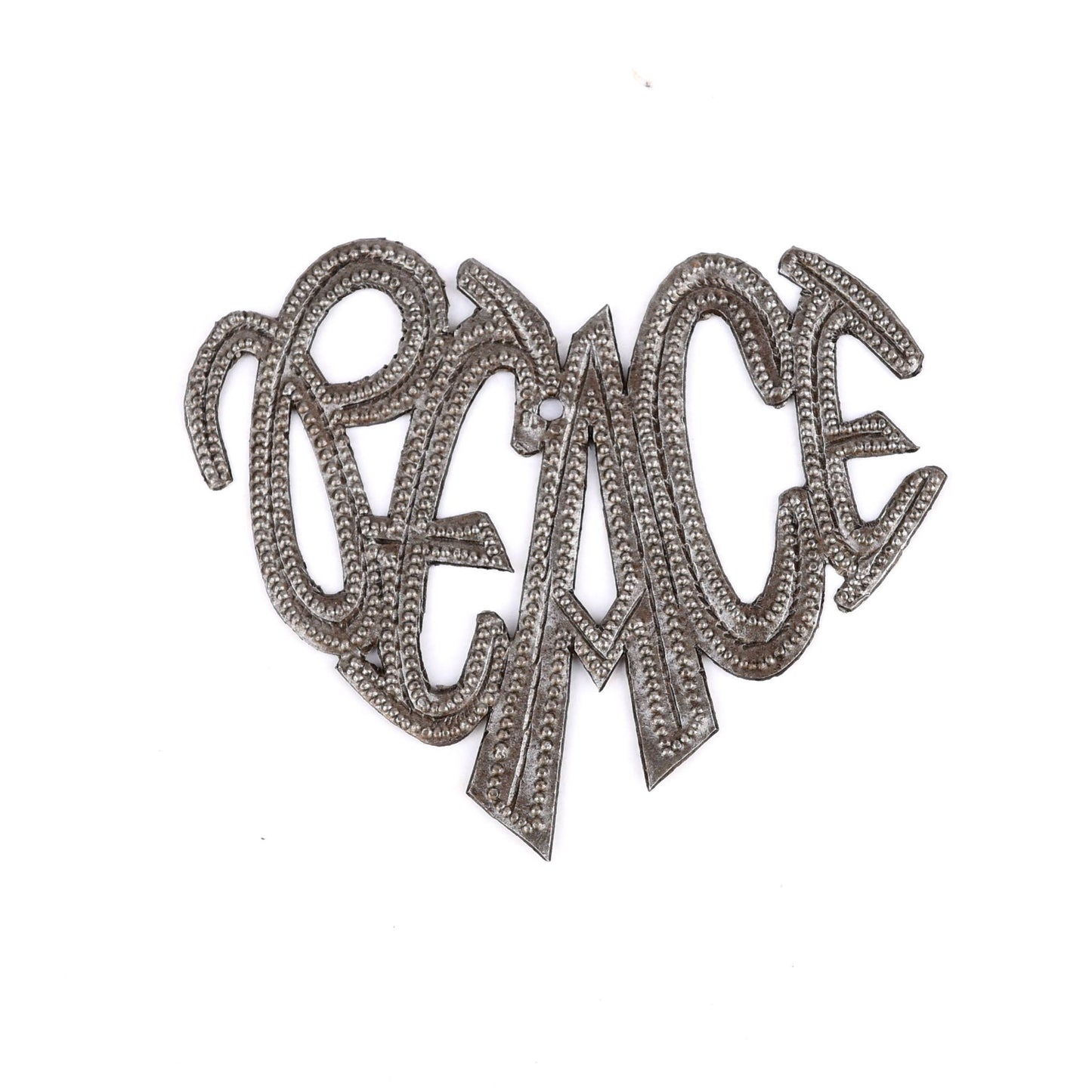 Handmade “Peace” Heart Hanging Ornament 4x3 Haitian Metal