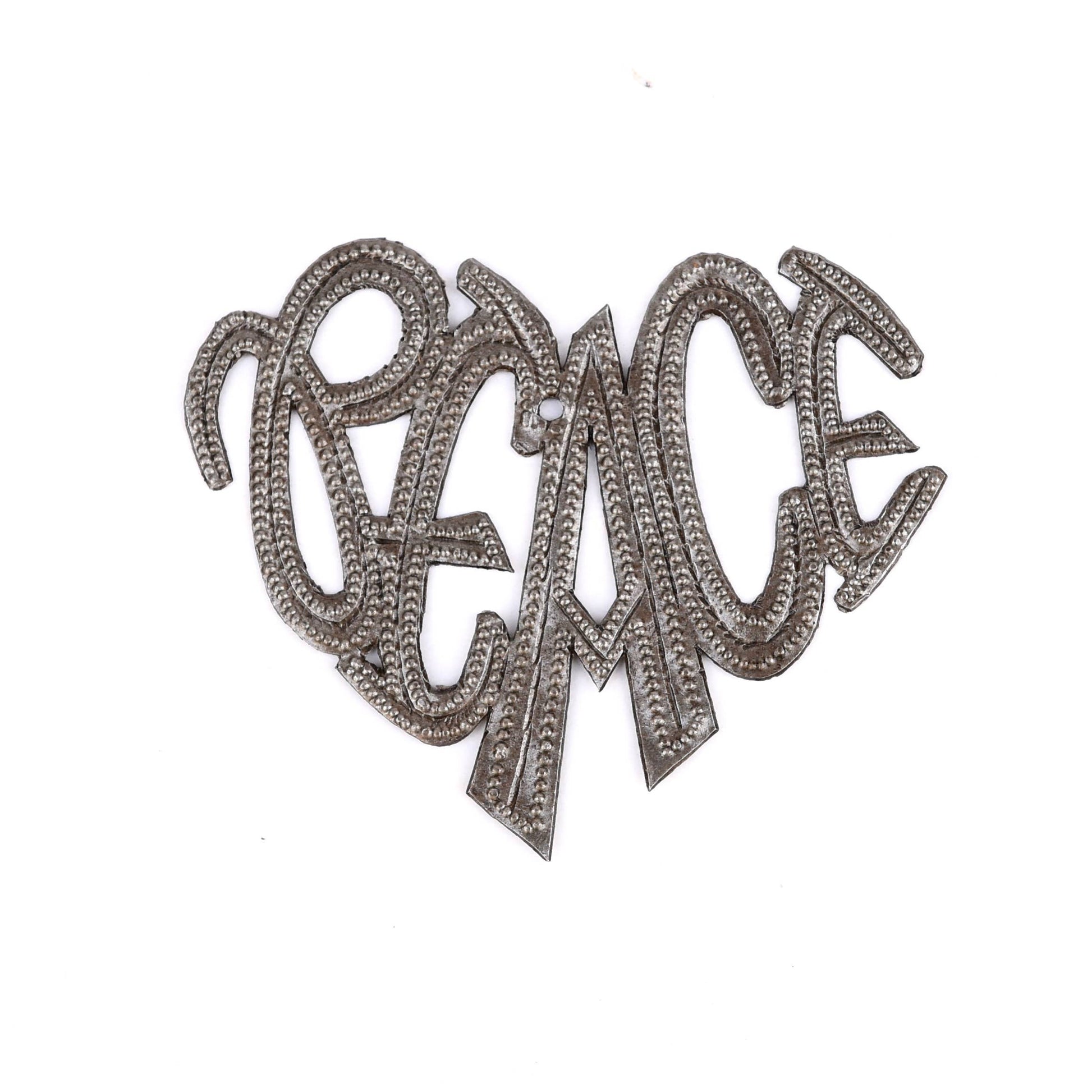 Handmade “Peace” Heart Hanging Ornament 4x3 Haitian Metal
