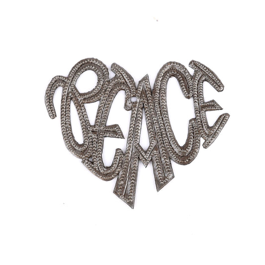 Handmade “Peace” Heart Hanging Ornament 4x3 Haitian Metal