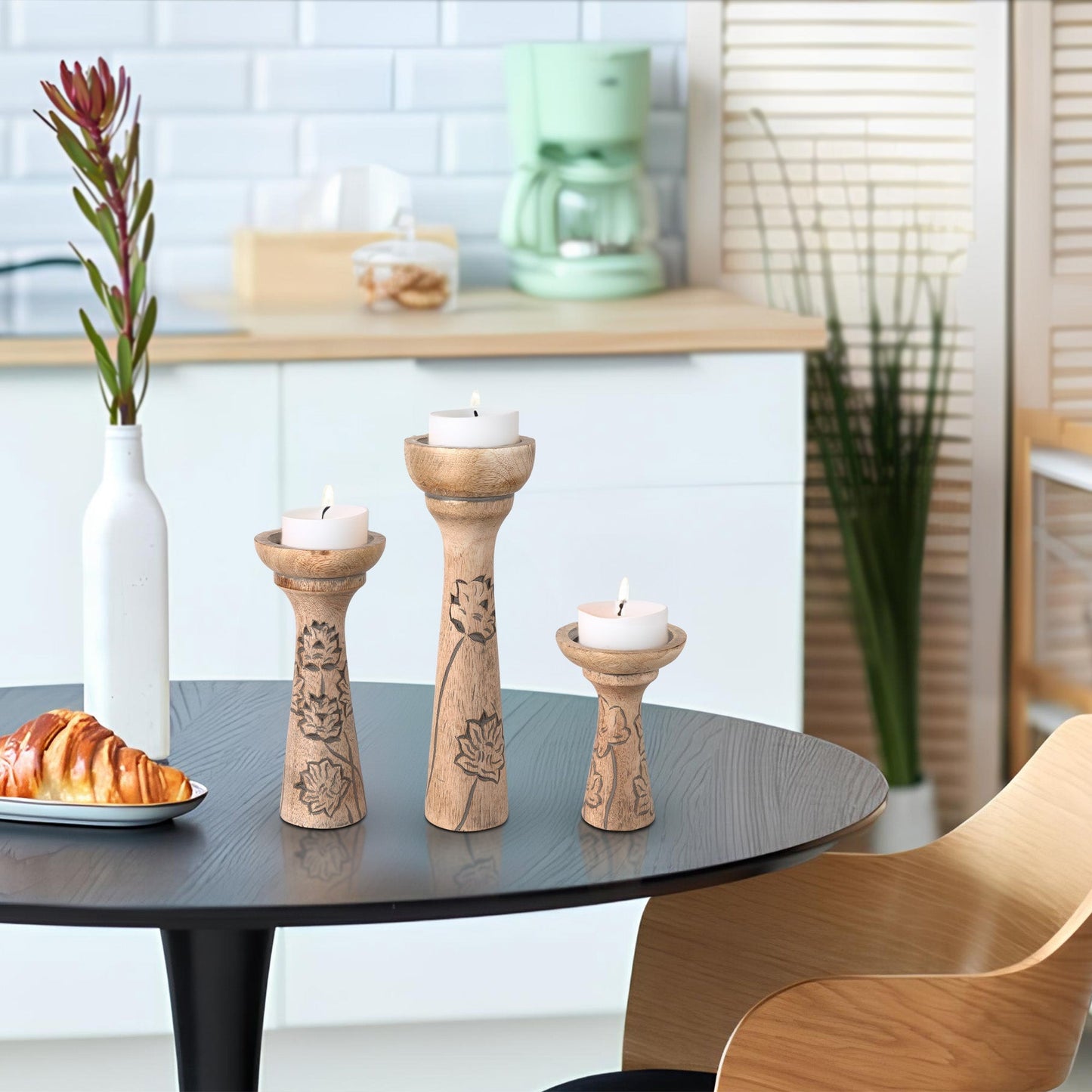 Lotus Vine Natural Pillar Candleholder Set