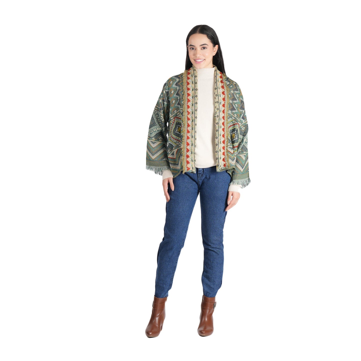 Geometric Kimono Jacket – Olive Gold