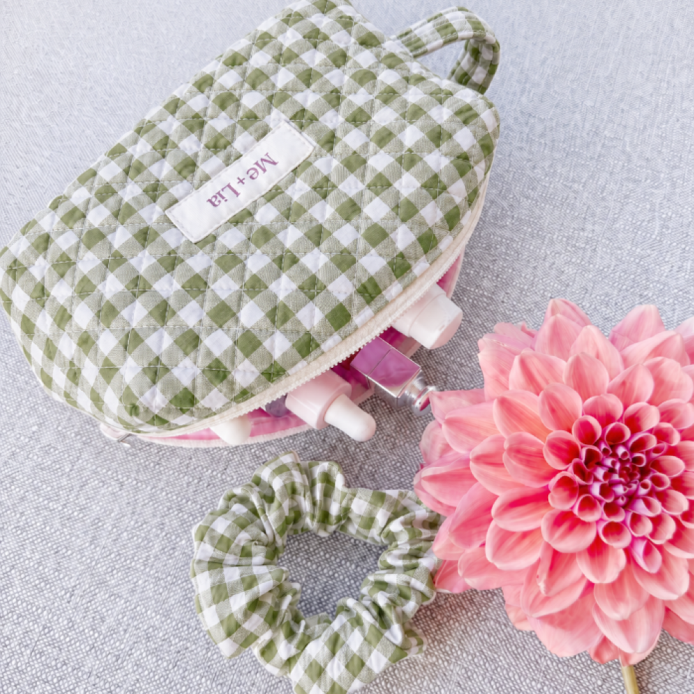 Gingham Matcha Make-up Pouch - Small