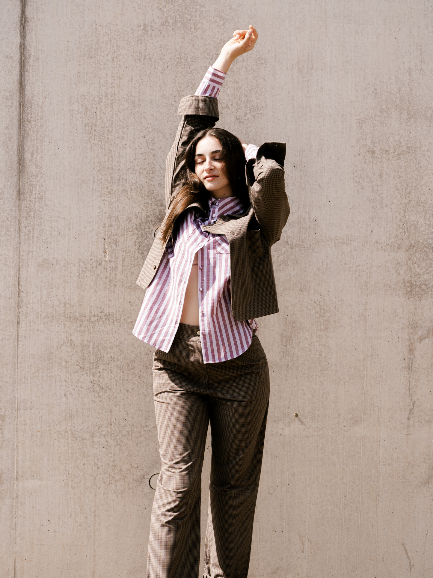 Sculpt Leg Trousers Cotton Brown Check – Bernadette | No More Nobody