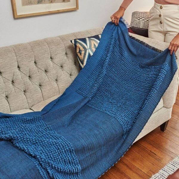 Macaroon Midnight Dark Blue Textured Merino Handloom Throw