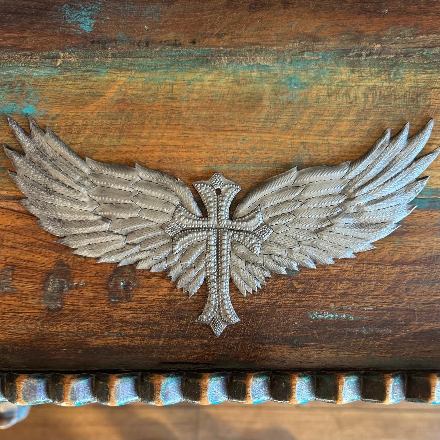 Haitian Metal Art Cross with Wings Brutus Wiseton Steel 5" X 10"