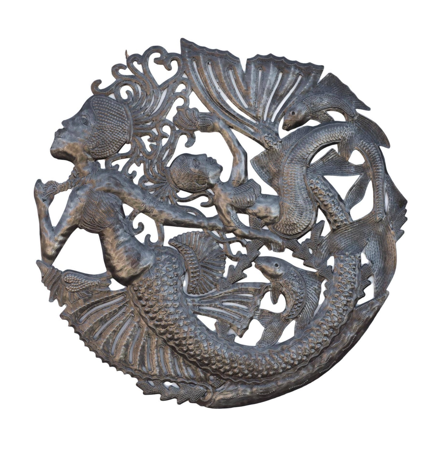 Haitian Sea Life Sculpture, Mermaid with Necklace 23"