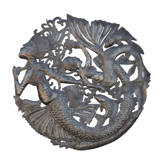 Haitian Sea Life Sculpture, Mermaid with Necklace 23"