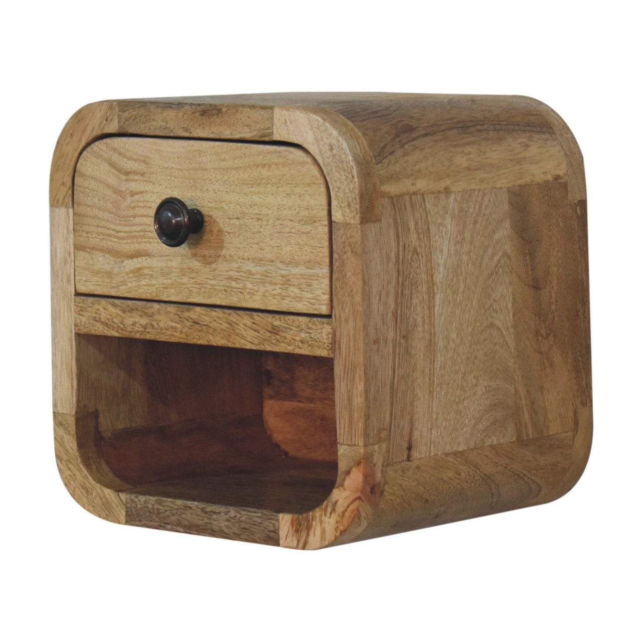 Extra Mini Curved Oak-ish Bedside Table