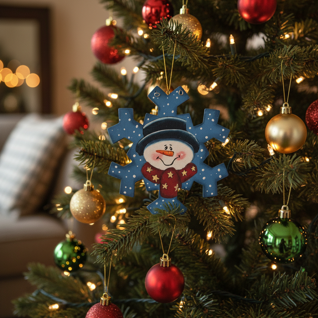 Painted Snowflake Snowman Ornament