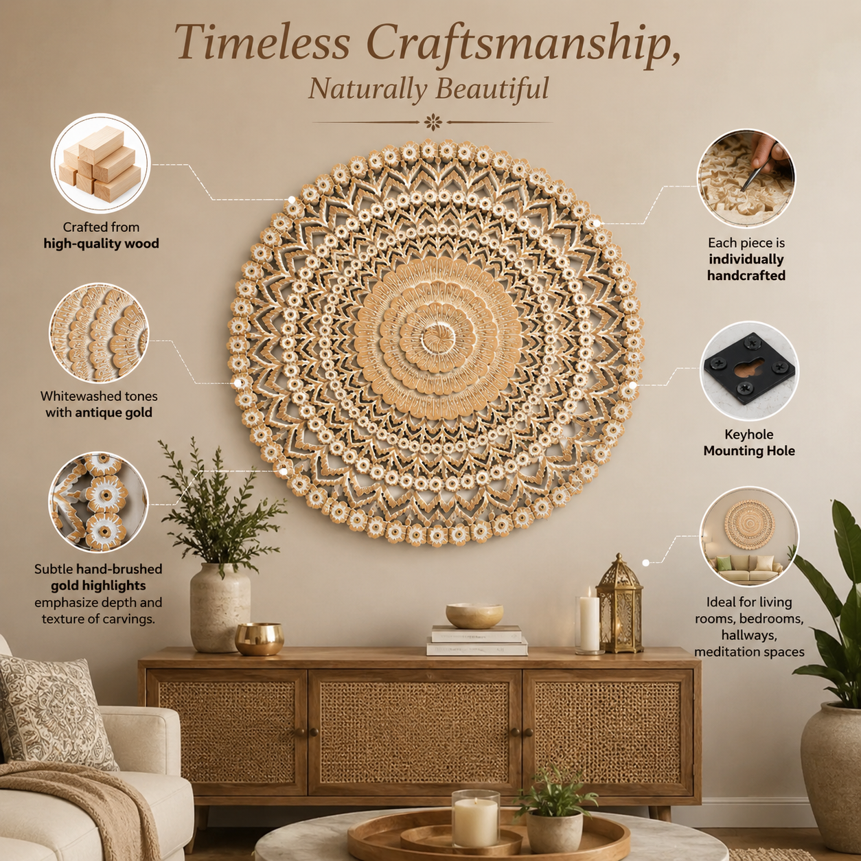 Wooden Floral Hand Carved Mandala