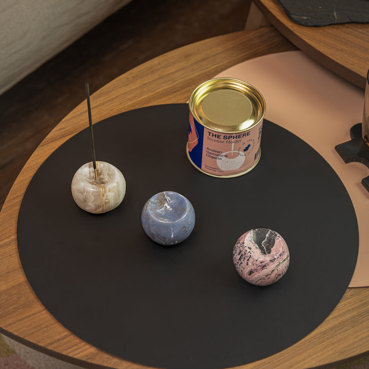 Gemstone sphere incense holder - celestina
