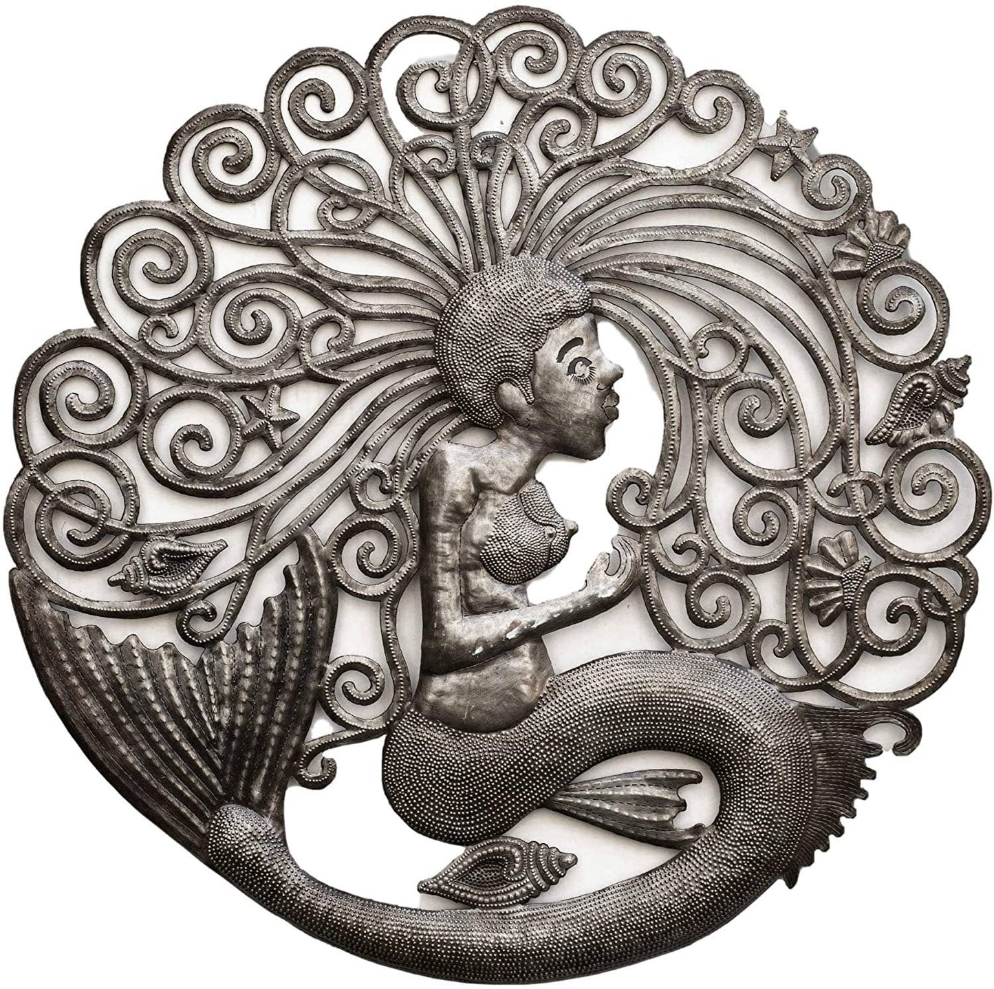 23" Mermaid, Handmade Nautical Art, Recycled Metal Haiti