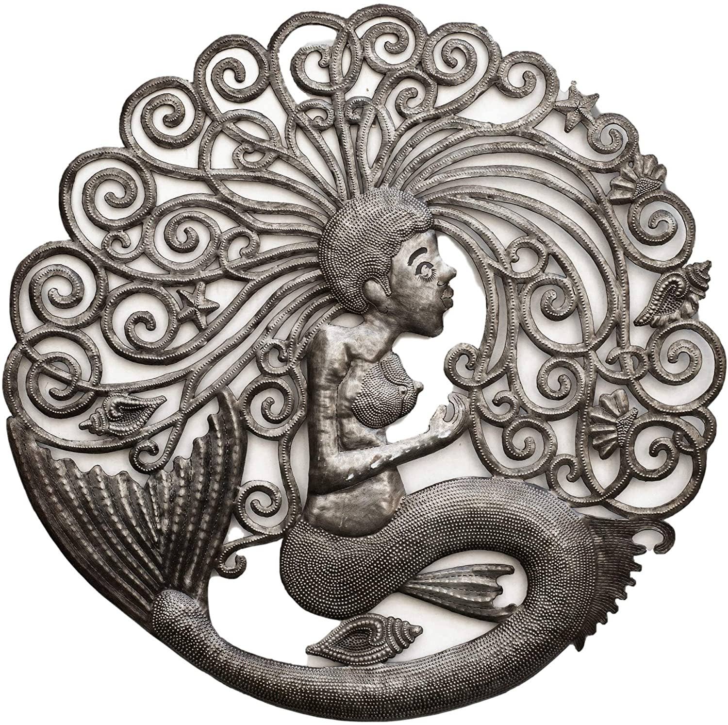 23" Mermaid, Handmade Nautical Art, Recycled Metal Haiti