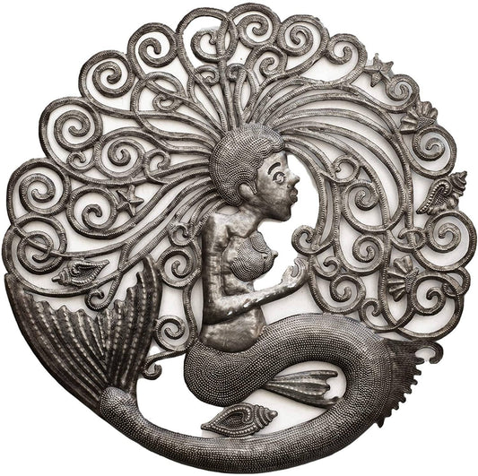 23" Mermaid, Handmade Nautical Art, Recycled Metal Haiti