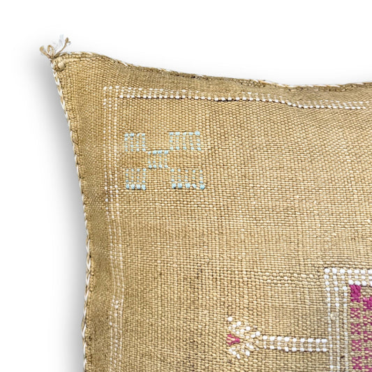 Gold Sabra Cactus Silk Kilim Pillow Cover | Handwoven Moroccan Home Decor