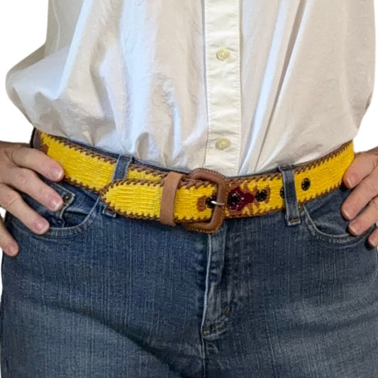 Yellow Handwoven Guatemalan Whip-Stitched Belt