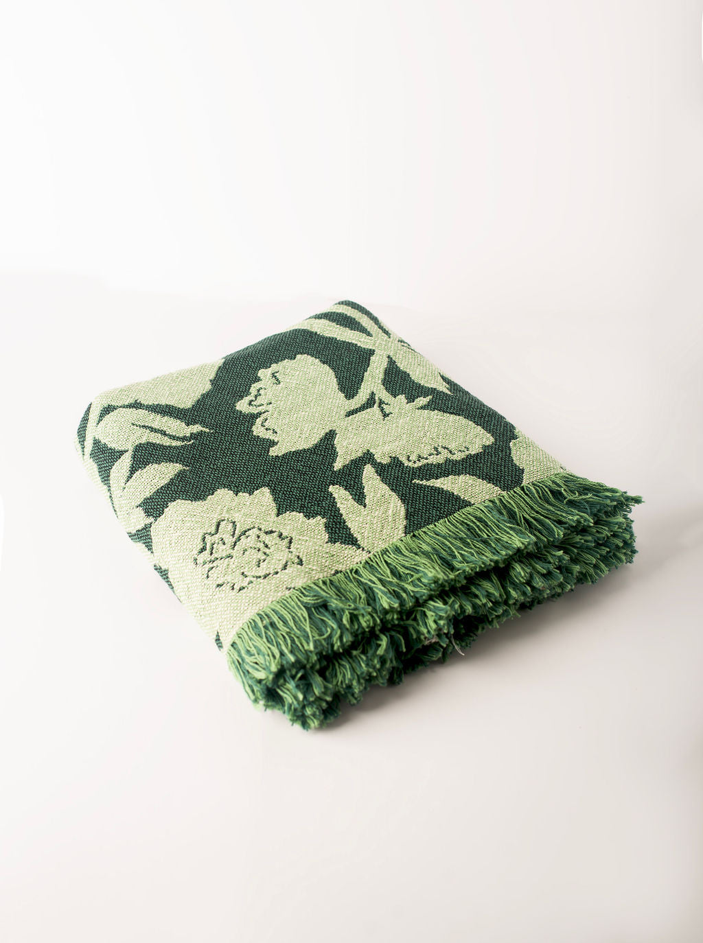 Green Floral Jacquard Woven Throw