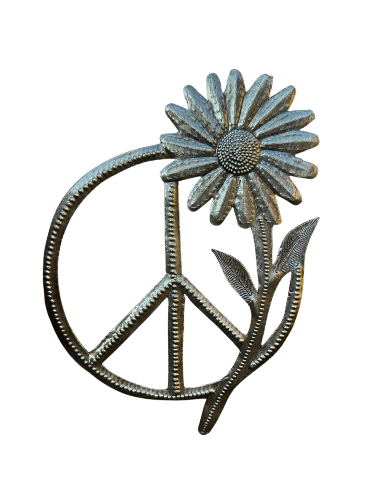 Peace Sign wih Sunflower, Handmade Metal Art 6.25"x4.5"