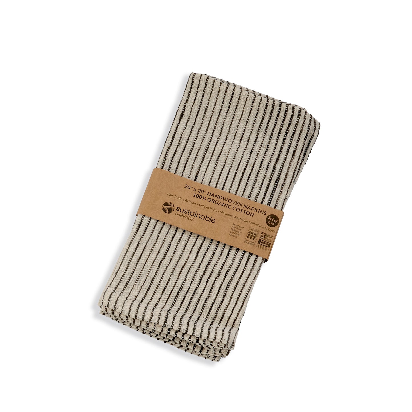 Handwoven Organic Cotton Napkins, Set of 2 | 20" × 20" | Fair Trade | On Track