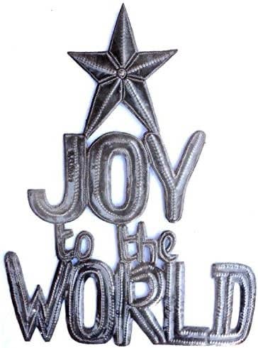 Joy to the World Haitian Metal Art, Handmade Upcycled
