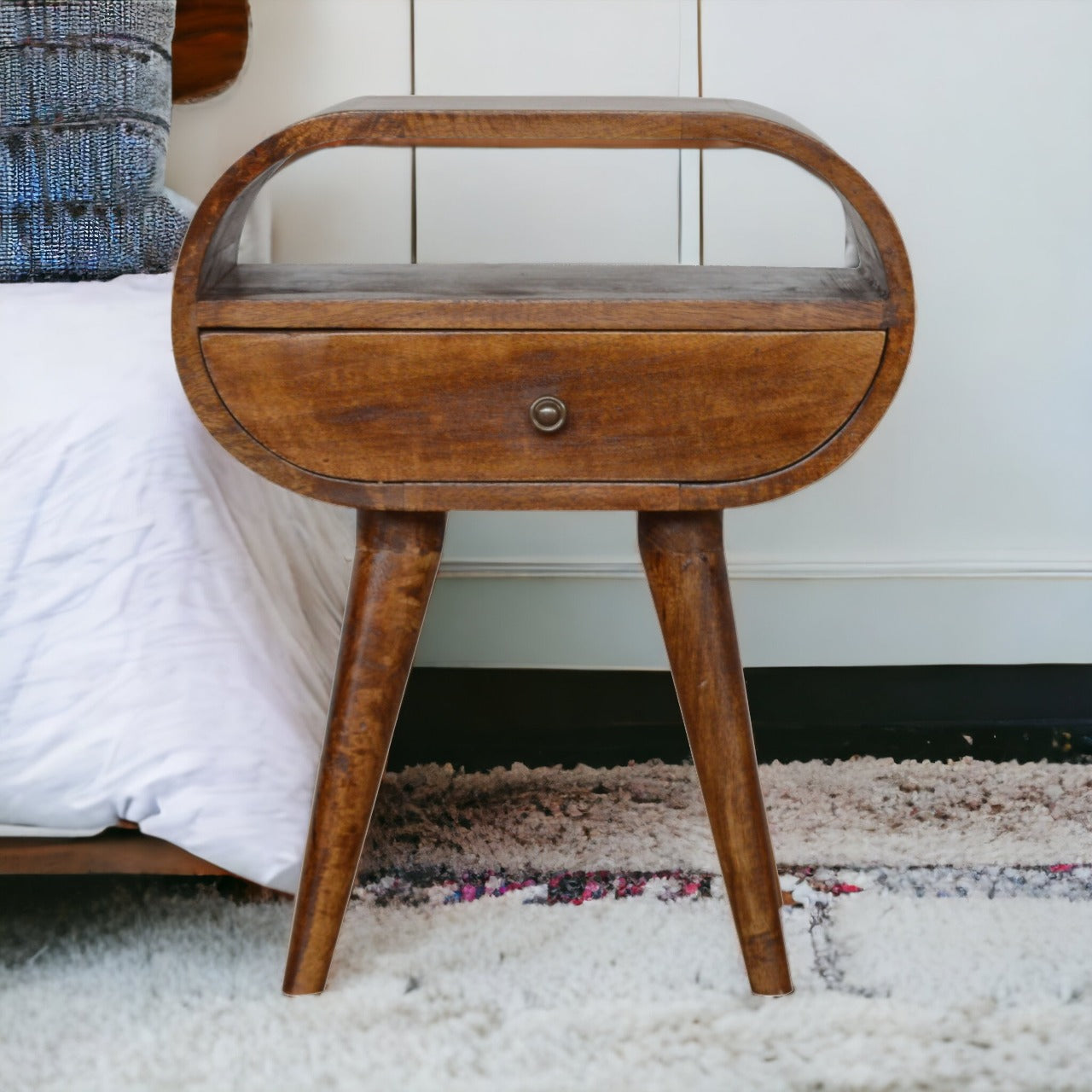 Solid Wood Chestnut Circular Open Bedside