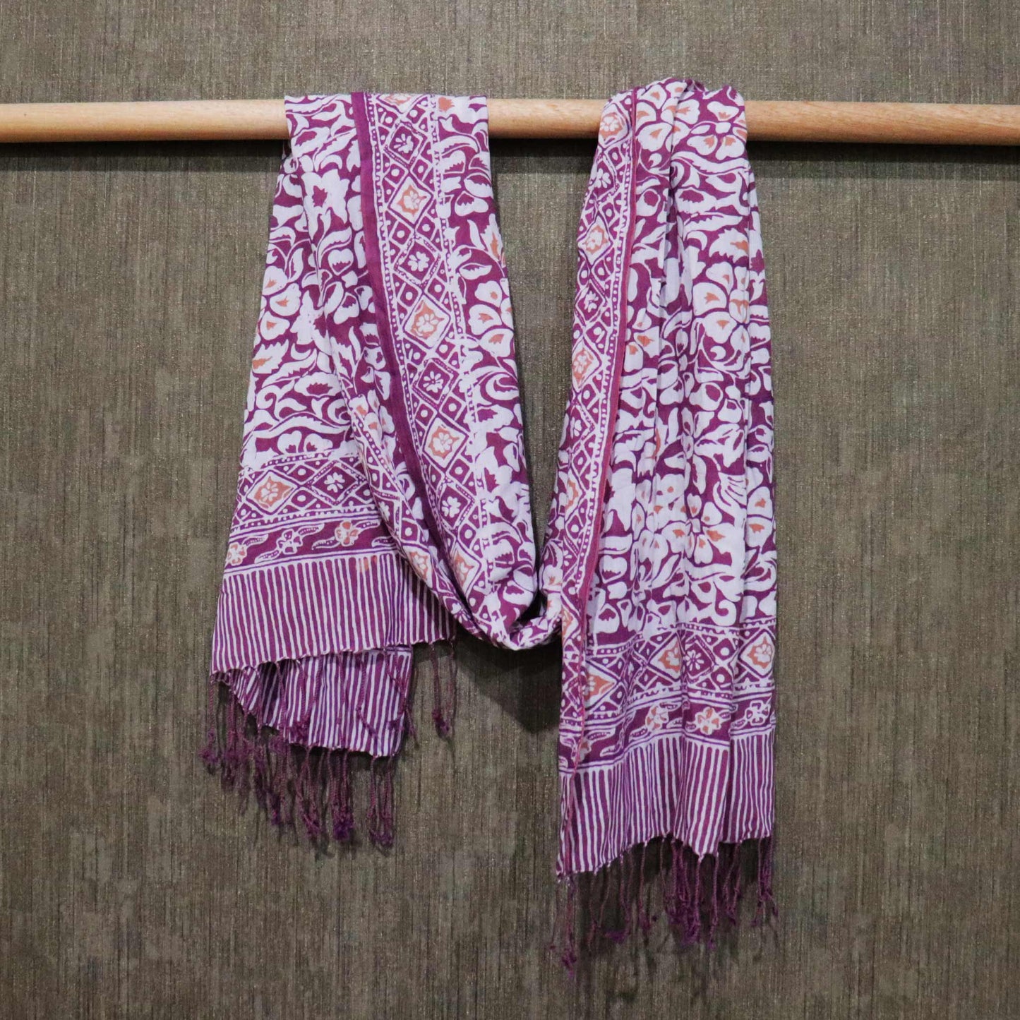 Hand Dyed Batik Scarf - Soft Cotton - Plum Haze, Purple