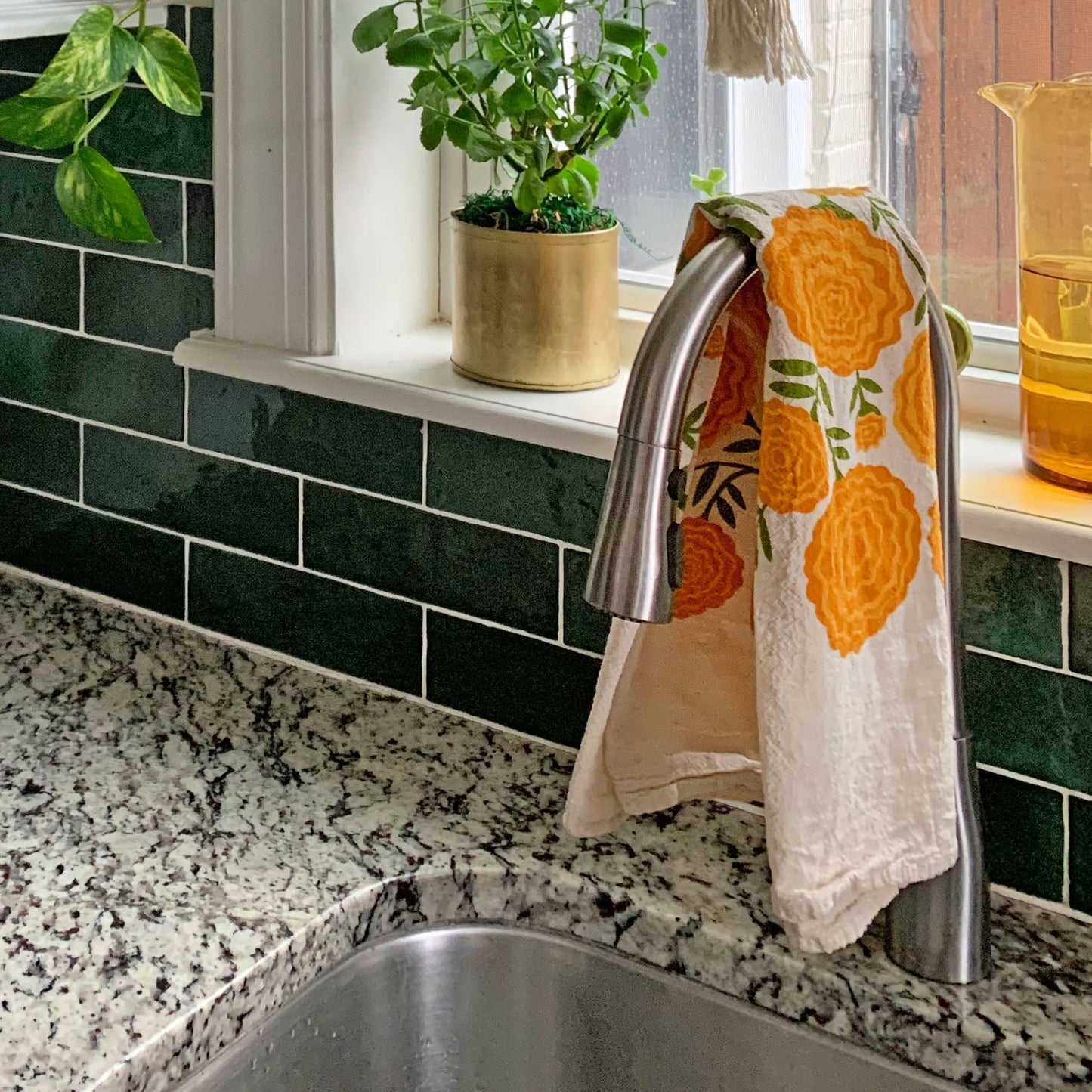 Marigolds Dish Towel + Sponge Cloth Gift Set